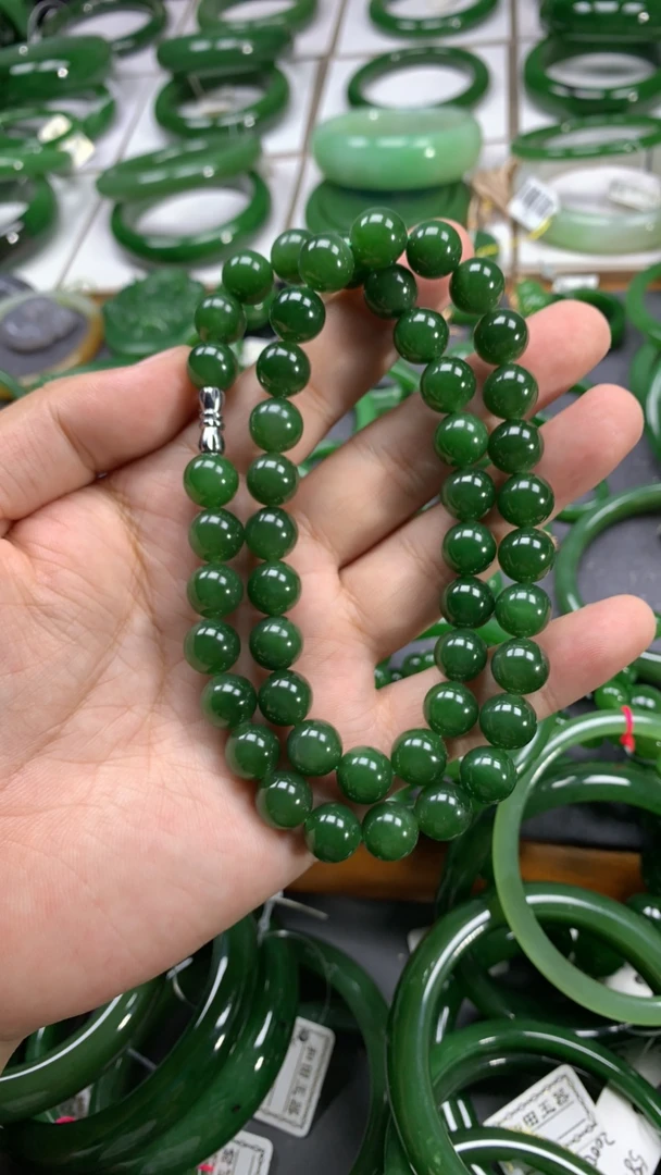 和田玉碧玉佛珠项链9.8mm