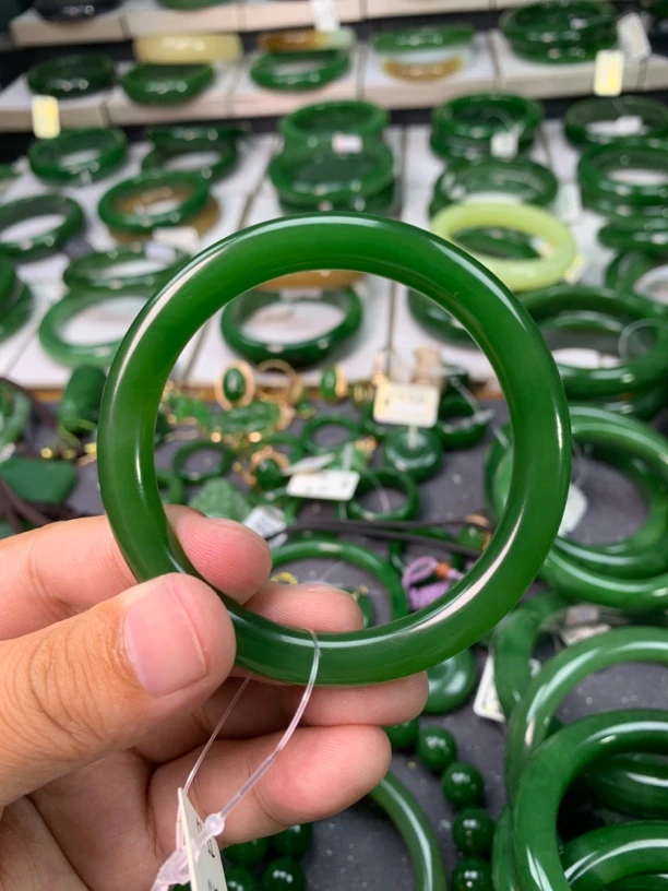 和田玉碧玉圆条手镯51/52口径