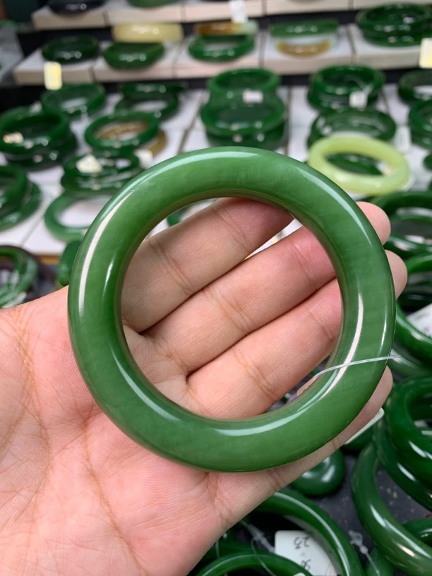 和田玉碧玉手镯胖圆条51/52口径