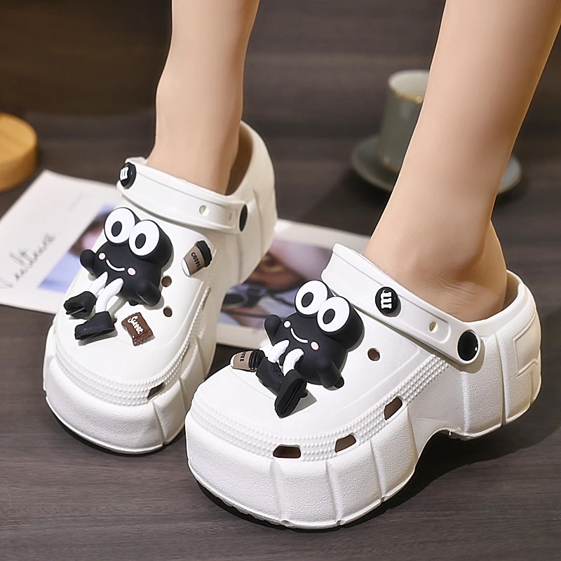 夏季新款卡通可爱加厚底舒适包头拖室内外沙滩洞洞纯色两穿凉拖鞋