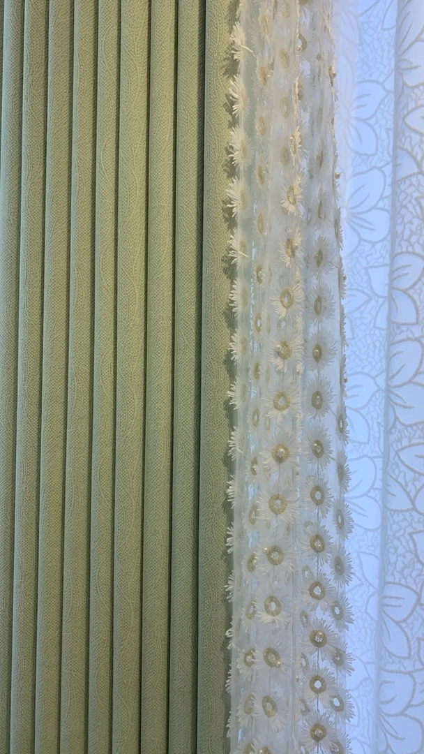 （蔷薇之恋·绿野）抹茶绿 高密雪尼尔提花窗帘 客厅卧室小清新