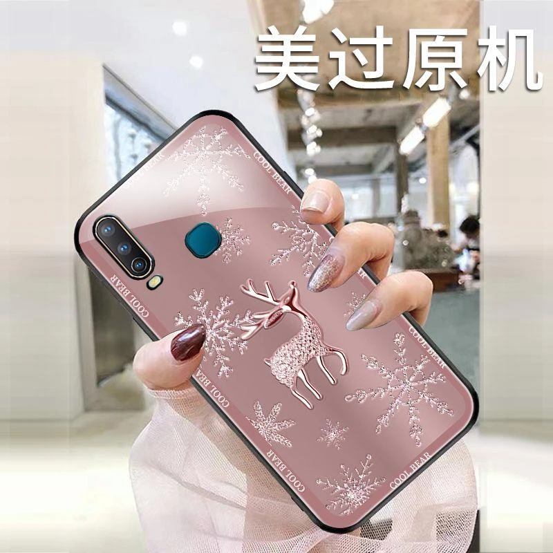 适用vivoy3s手机壳玻璃硅胶y3s手机套女士雪花鹿防摔壳个性高颜值