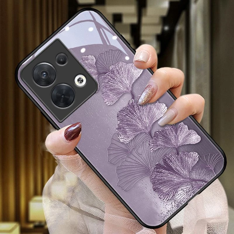 适用OPPOreno8手机壳硅胶软边女款reno8pro玻璃壳8pro+防摔全包超