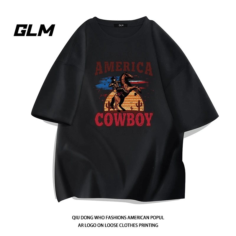 GLM美式复古纯棉精梳棉短袖t恤男款潮牌潮流情侣夏季宽松高街帅气