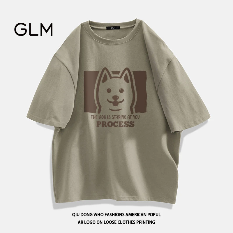 GLM男士短袖休闲潮牌圆领半袖美式时尚夏季纯棉潮流宽松百搭T恤男