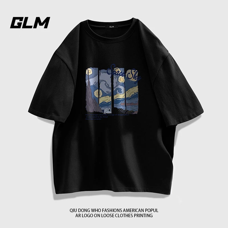 GLM夏季圆领短袖纯棉宽松潮流时尚港风上衣百搭透气休闲潮牌半袖t