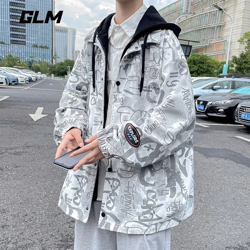 森馬集团品牌GLM设计假两件外套男春秋痞帅港风嘻哈炸街工装夹克Y