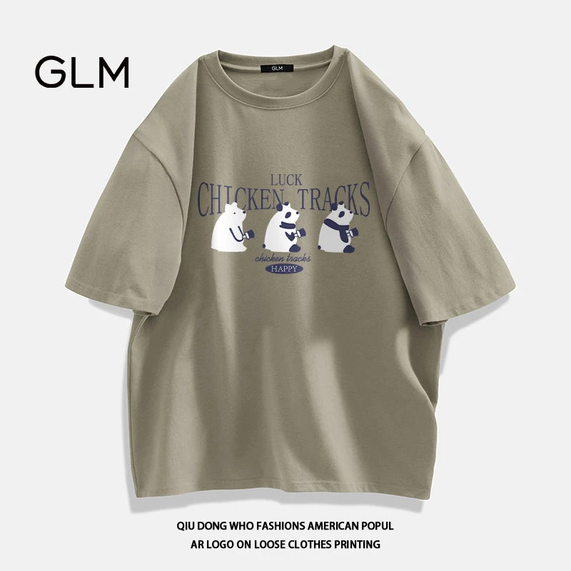 GLM 男士纯棉短袖t恤圆领印花宽松夏季潮牌百搭休闲潮流简约上衣