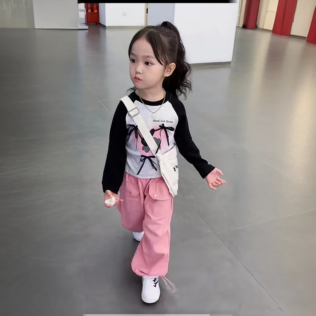 女童春款套装2025新款宝宝工装裤长袖两件套时髦春装童装时尚