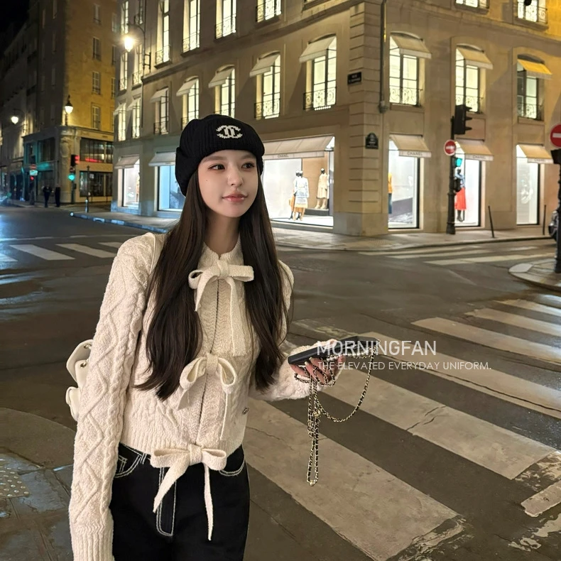 【是你大大钱】CHEN*24圣诞情书圣诞一抹纯白24N白色针织蝴蝶结外套