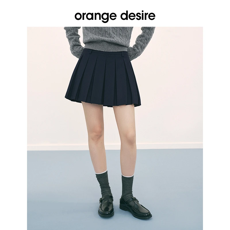 orange desire学院风百褶半身裙新款A字短裙修饰腿型OD2DAWB0016