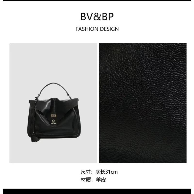 BV&BP新款通勤百搭油蜡托特手提翻盖单肩女包BV3929-赫本黑