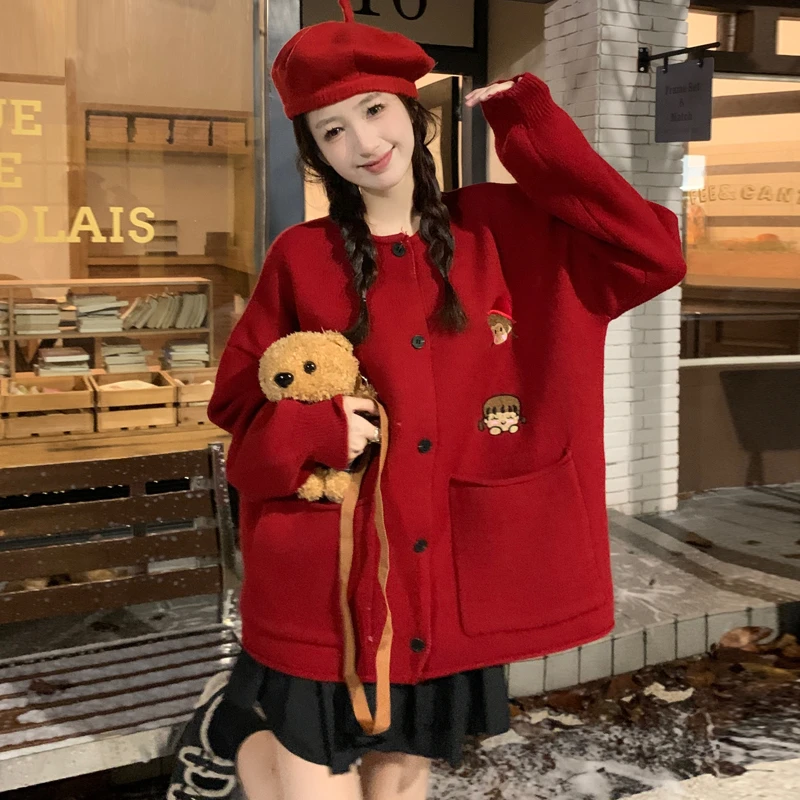 孕妇装秋冬新款时尚气质甜美刺绣宽松百搭减龄毛衣孕妇开衫外套