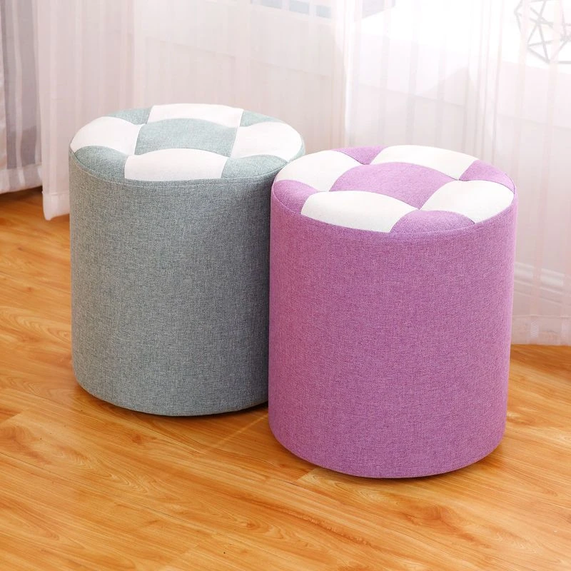 实木小凳子创意布艺圆凳时尚客厅沙发凳茶几凳矮凳家用成人小板凳