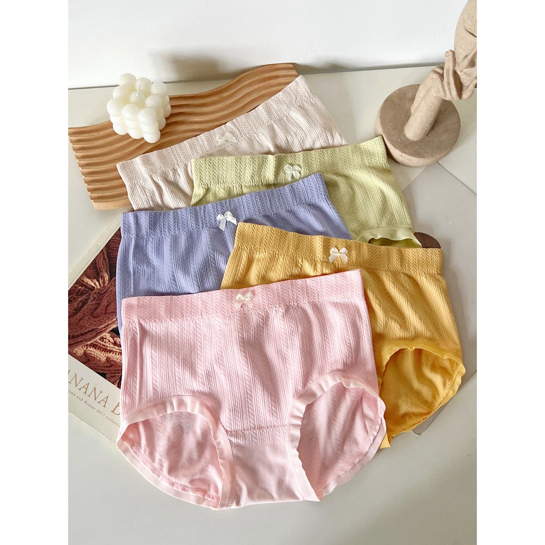 【新人宝子五条装】工厂薄款中腰艾叶内裤女士底裤蝴蝶结颜色随机