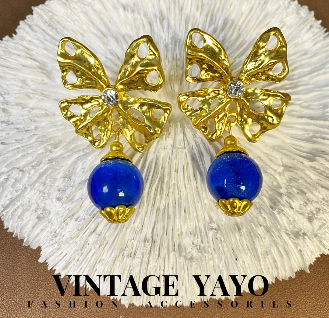 铜合金耳饰 80688中古轻奢时尚手工法式百搭新款海上蝴蝶耳饰