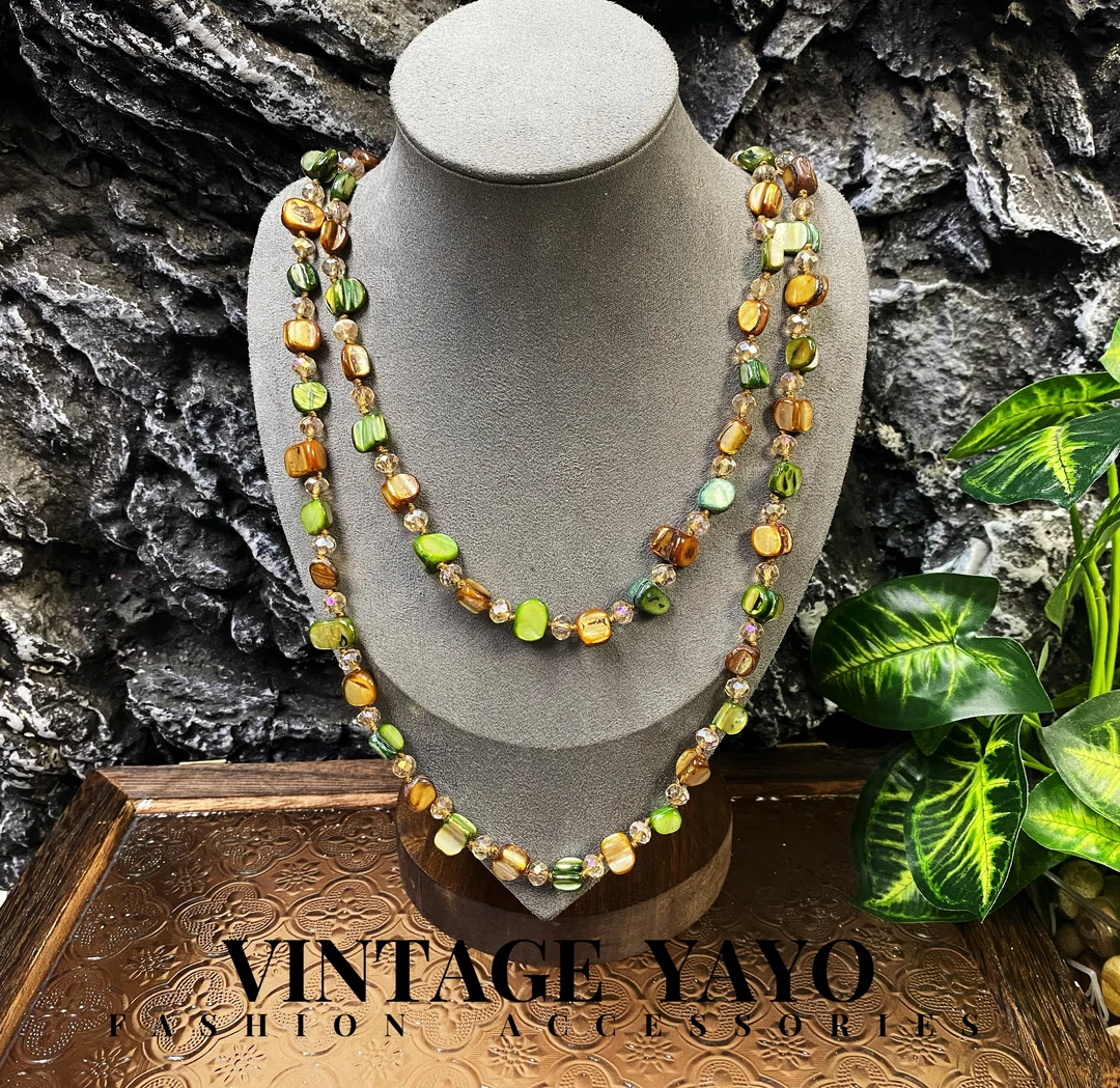 铜合金贝壳项链 中古手工复古轻奢古典时尚美拉德长款项链11688