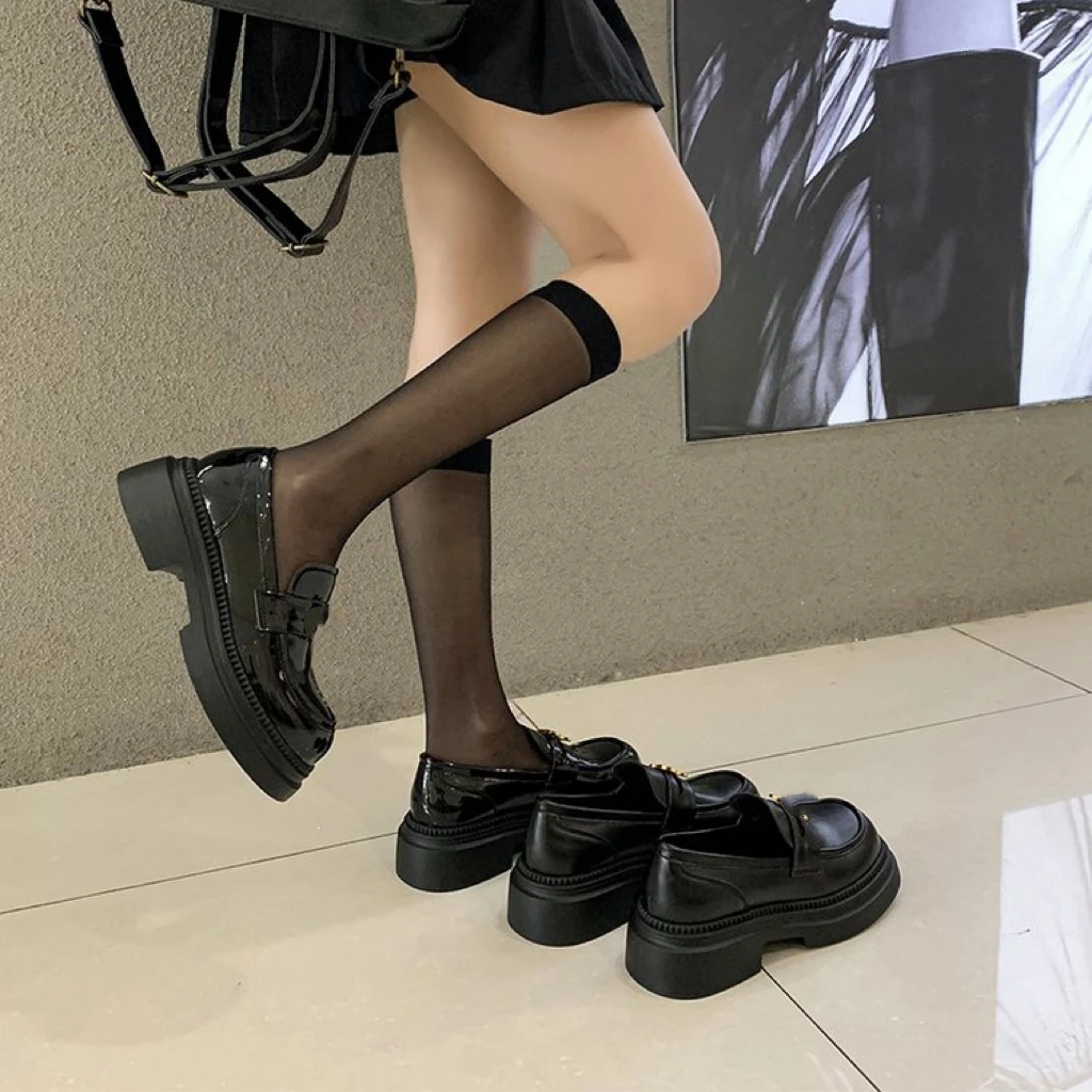 【菲姐专属(门店 299)】春秋百搭黑色春夏薄款厚底英伦风圆头松糕鞋