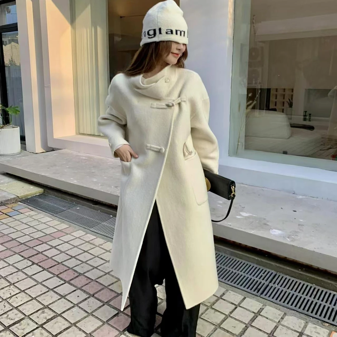 双面羊绒大衣女长款新款秋冬立领大气质高级感宽松羊毛呢外套03