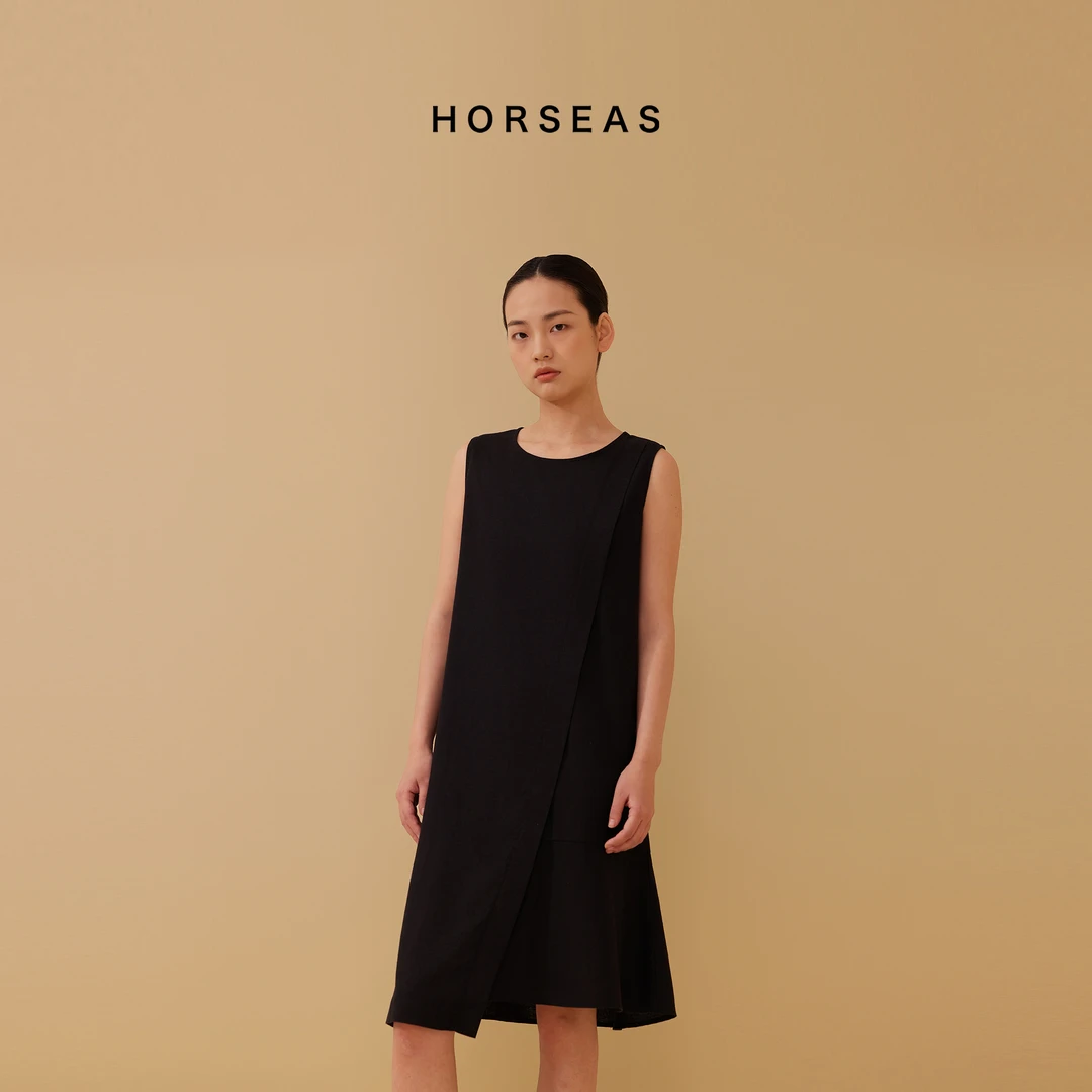 汉麻莱赛尔混纺休闲百搭纯色圆领宽松连衣裙