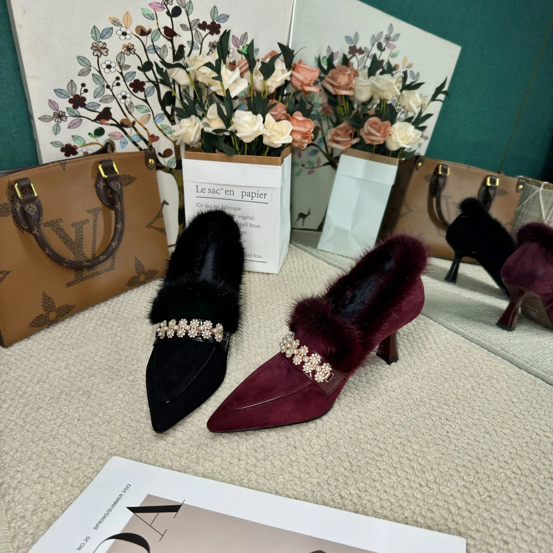 【灵动系】SLM/羊皮/6CM/34-40/貂毛新款百搭加绒时尚女鞋8900秋冬