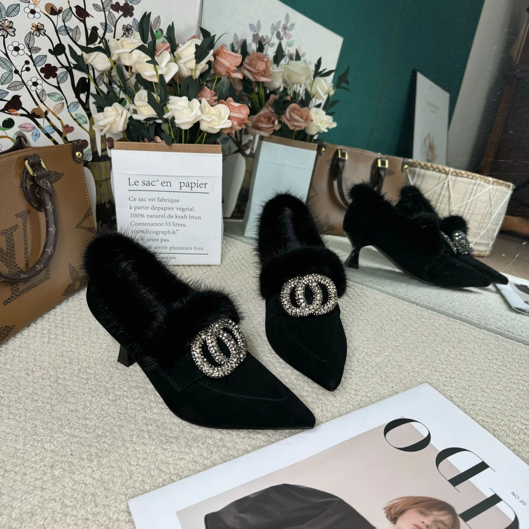 【灵动系】SLM/羊皮/6CM/33-40/8886貂毛新款百搭加绒时尚女鞋秋冬