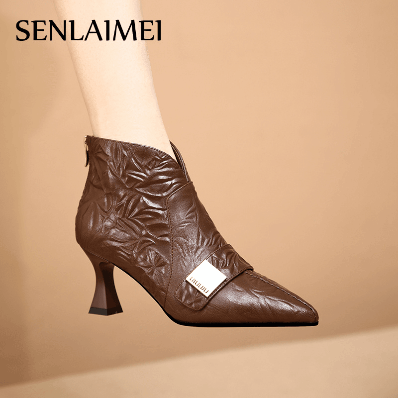slm/森莱美 尖头高跟靴/羊皮/单绒33-40/8209气质瘦瘦靴冬季粗跟时尚百搭短靴