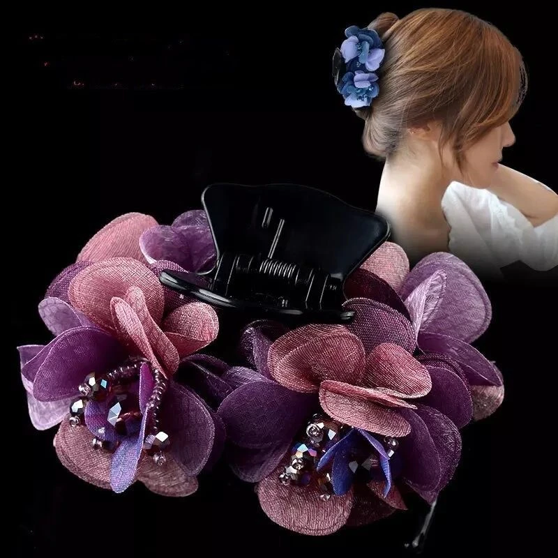 韩国头饰花朵盘头发抓夹女后脑勺大号鲨鱼夹发抓马尾发卡优雅发夹