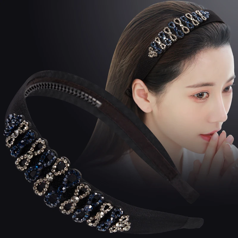 韩国水钻领结发箍女防滑带齿压发洗脸头箍时尚气质发卡显脸小发窟