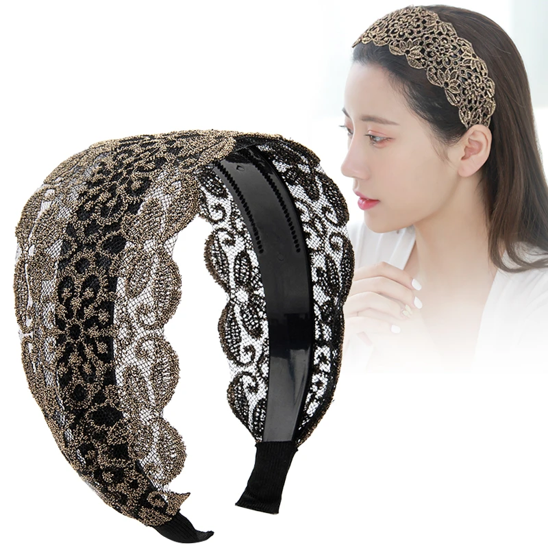 简约宽边发箍蕾丝发卡带齿防滑头箍头饰遮白发发窟女成人压发卡子