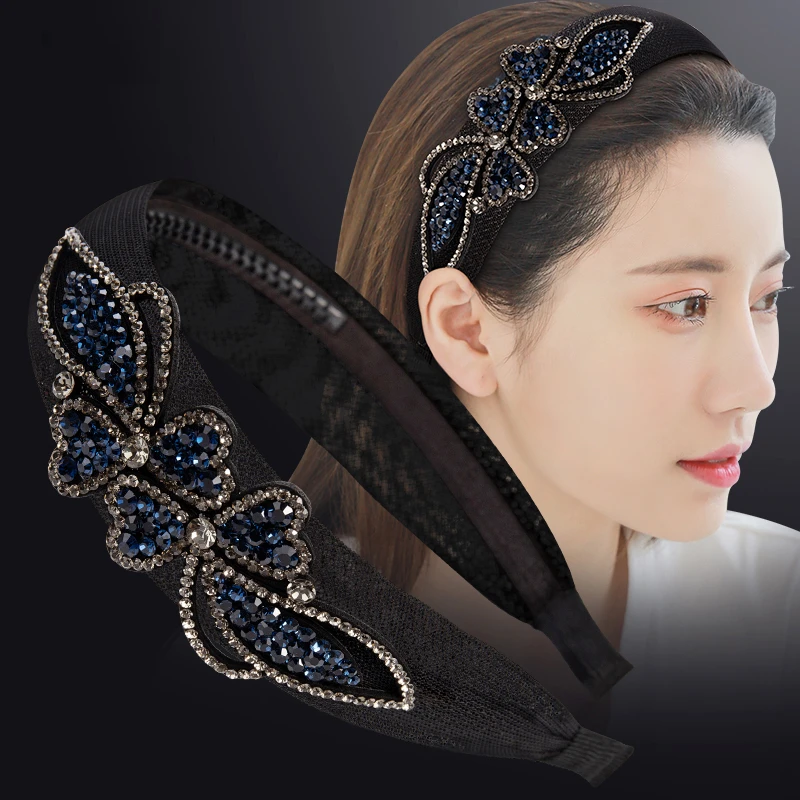 复古水钻宽边发箍女洗脸压发头箍防滑带齿发卡高档时尚外出头饰品