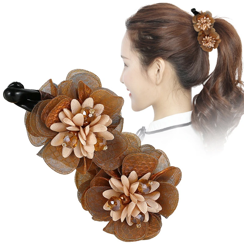 韩版花朵香蕉夹大号竖夹高马尾发量多发卡气质妈妈高级感竖卡头饰