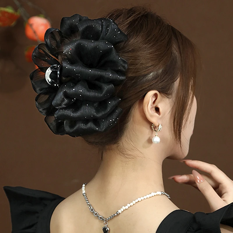 高级感满天星云朵抓夹2024新款盘发后脑勺发卡鲨鱼夹子高级感头饰