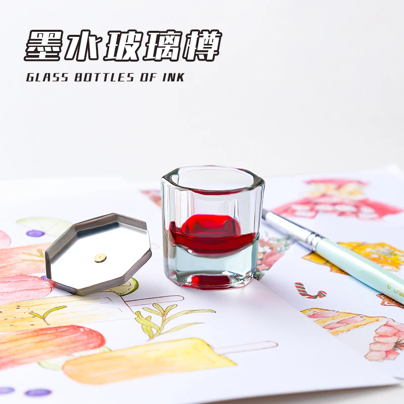 蘸水笔墨水玻璃樽带盖勾线笔沾水笔玻璃笔迷你墨水樽笔洗