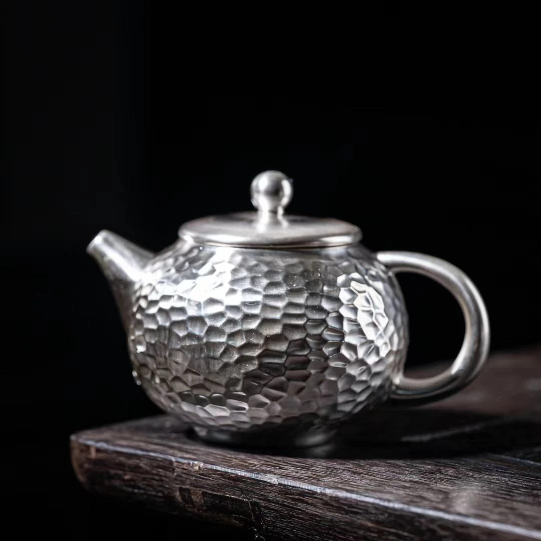 锤纹瓷胎内外鎏银茶壶精美轻奢陶瓷家用泡茶壶大号泡壶（无礼盒）
