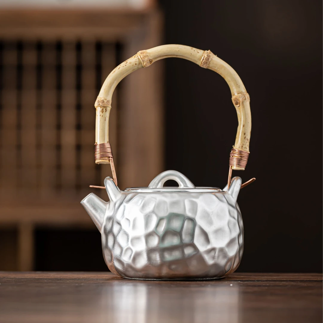 瓷胎鎏银竹节提把蜂巢提梁壶陶瓷茶壶家用功夫茶具泡茶单壶