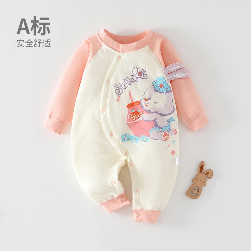 春秋宝宝卡通连体40克薄棉纯棉无骨0-1岁宝宝新生儿婴儿偏开护肚