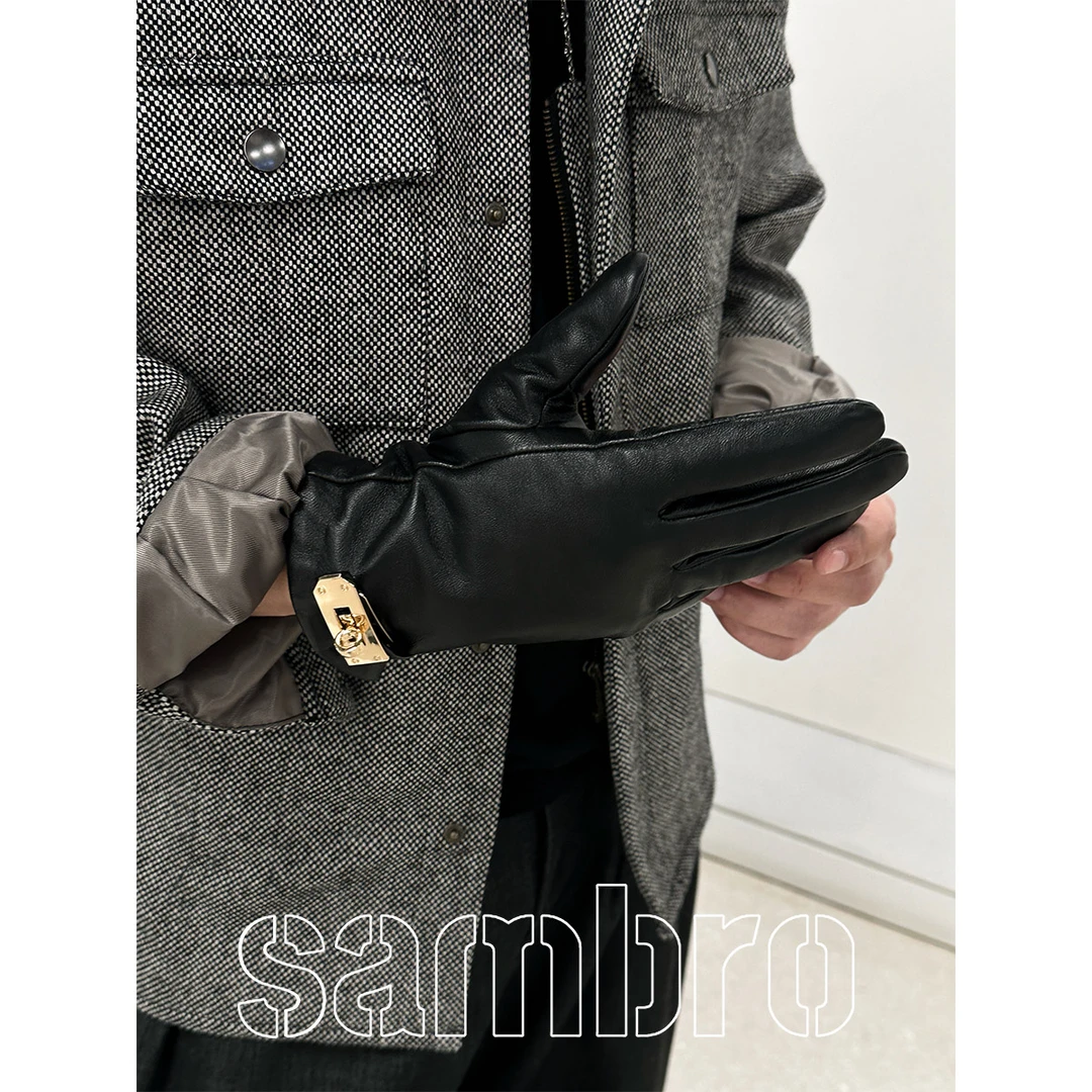 WAC【Quiet luxury系列】24AW高定小羊皮加绒金属扣手套