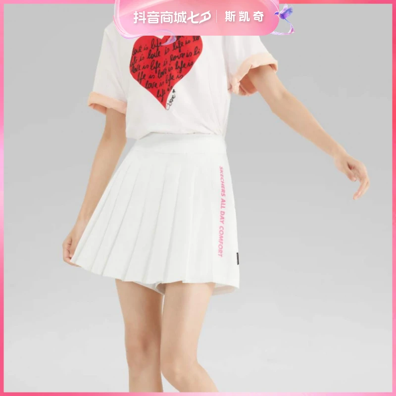 斯凯奇时尚女士羽毛球夏季百褶裙网球学院风休闲运动裙裤L223W106