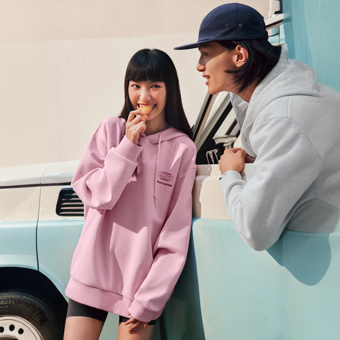 斯凯奇连帽加绒休闲针织卫衣男女同款秋冬宽松百搭L324U099