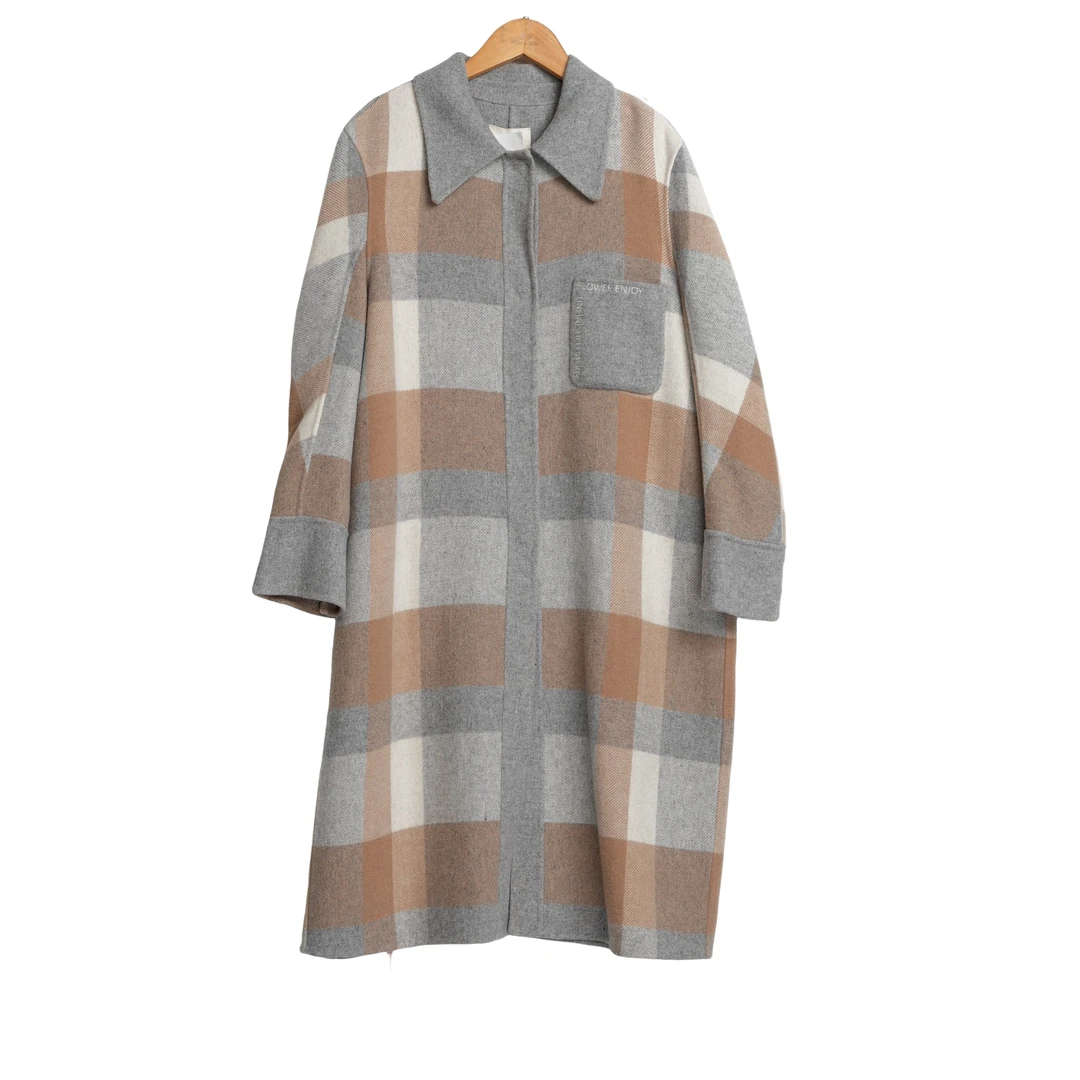 华人某杰精选新款洋气百搭气质女咖啡格子大衣-0780