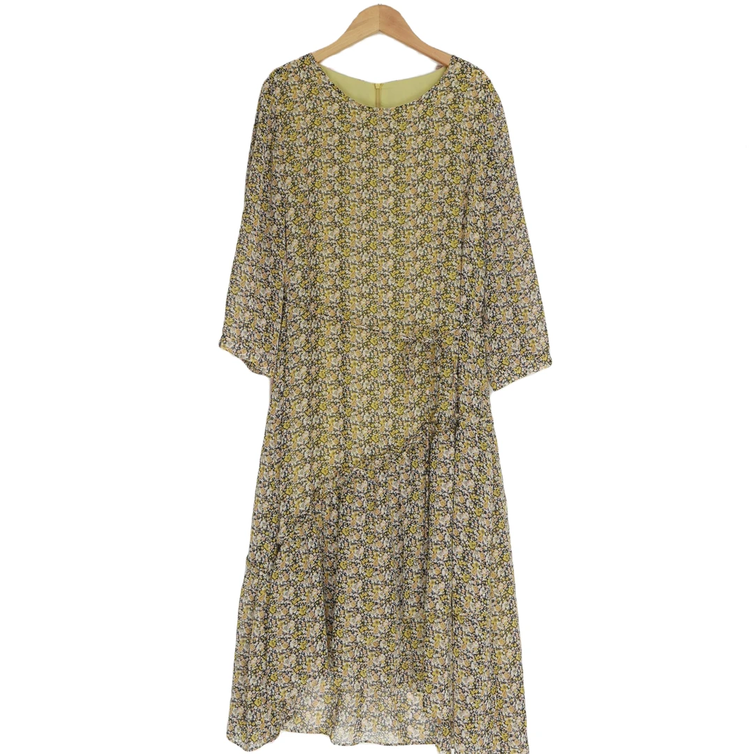 华人某杰精选女装新款洋气百搭黄花色女连衣裙-6170