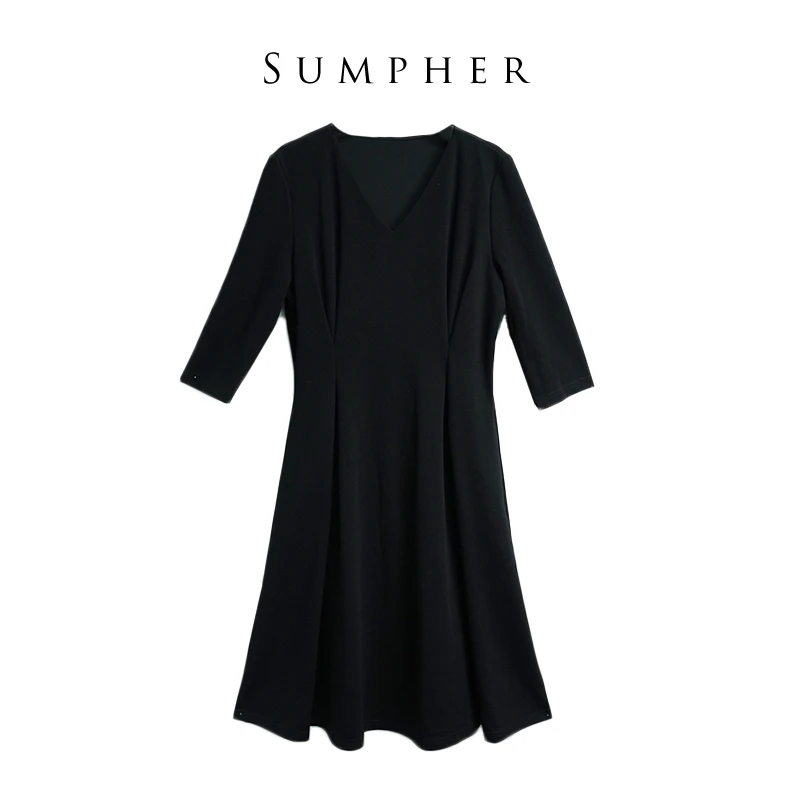 A某M品牌2024春秋折扣时尚百搭高端气质女士通勤黑色连衣裙-10330