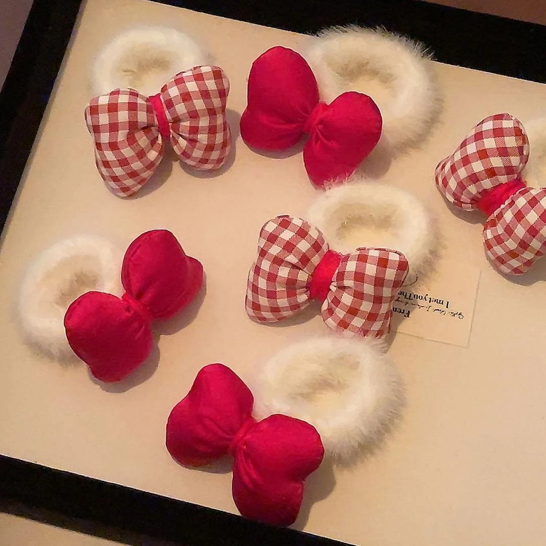 儿童皮筋毛绒发圈秋冬可爱女孩蝴蝶结头绳扎马尾辫公主风发绳