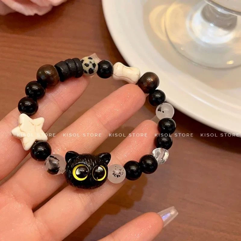 奶酪黑芝麻酱黑色小猫咪手链ins星星手饰潮~