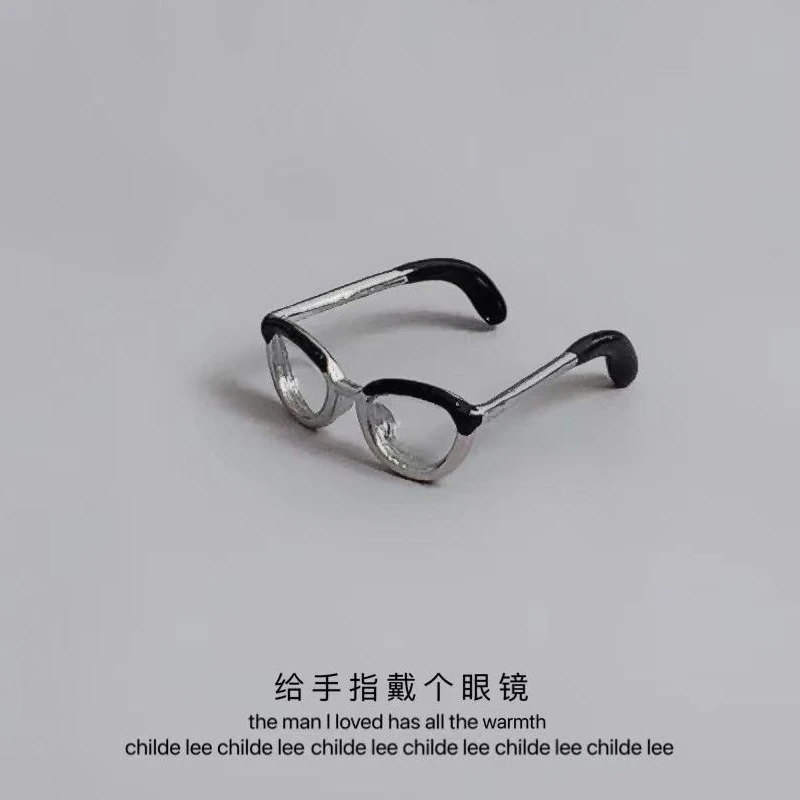 锌合金戒指 给手指戴个眼镜!迷你开口戒指可调节戒指ins男女时尚