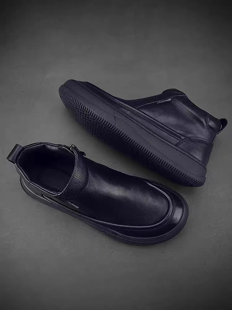 新款黑色款时尚百搭真皮潮流高帮韩版舒适休闲皮鞋LE6697