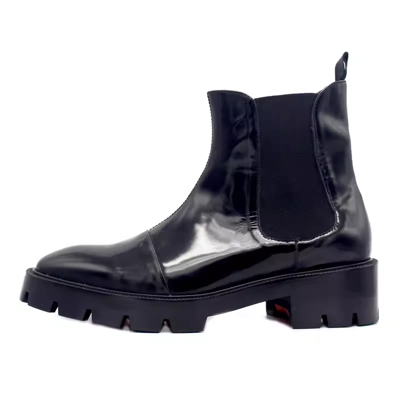 JINIWU吾倪季2025素面纯黑切尔西靴方头显高厚底增高牛皮百搭短靴