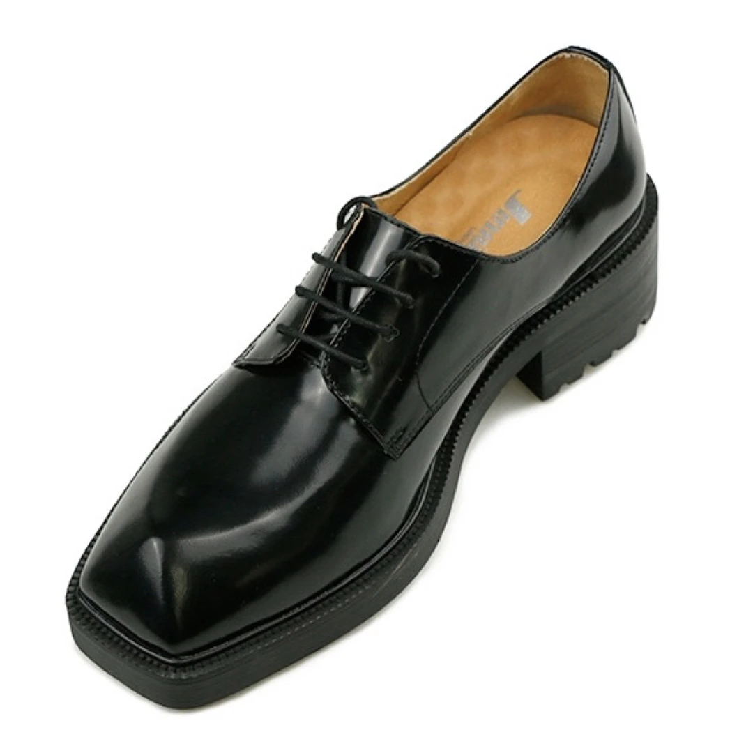 JINIWU吾倪季2025异形皮鞋个性底头层牛皮系带男鞋黑色厚底德比鞋