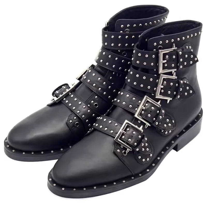 JINIWU吾倪季2025秋冬新品靴子箱式铆钉一排扣搭朋克街头牛皮男靴